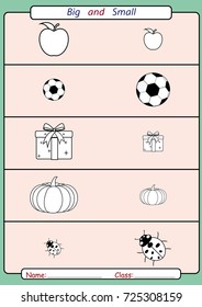 Find Big or Small, worksheet for kids,opposite 