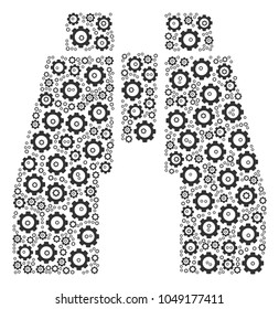 Find Binoculars collage of gear elements. Vector gearwheel parts are organized into find binoculars illustration.