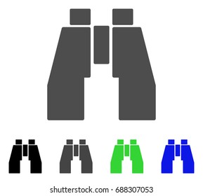 Find Binoculars flat vector illustration. Colored find binoculars, gray, black, blue, green pictogram variants. Flat icon style for web design.