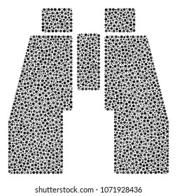 Find Binoculars mosaic of round dots in various sizes and color shades. Dots are composed into find binoculars vector illustration. Dotted vector illustration.