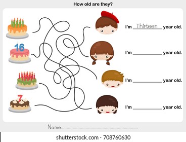 find birthday cake and write the correct answer - worksheet for education