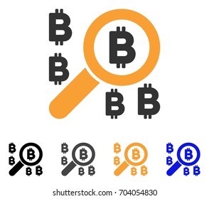 Find Bitcoin icon. Vector illustration style is flat iconic symbol with black, gray, orange, blue color variants. Designed for web and software interfaces.