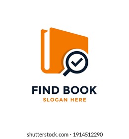 Find book logo design template. Book icon with magnifying glass combination. Review search symbol. Concept of analysing, correcting, evaluating, surveying, etc.