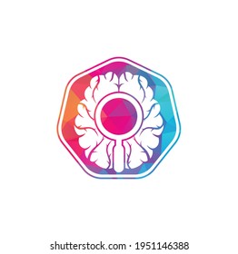 Buscar Vector de diseño de logotipo cerebral de plantilla de diseño de estilo plano. Icono de diseño del logotipo del cerebro de búsqueda.