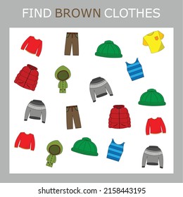 Find the brown clothes character among others. Looking for green. Logic game for children.

