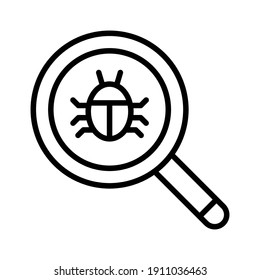 Buscar fallos, virus, imagen vectorial de icono de malware. También se puede utilizar para la tecnología de la información. Idóneo para aplicaciones web, aplicaciones móviles y medios impresos.