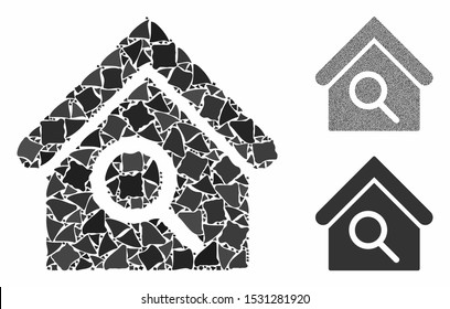 Find building composition of abrupt elements in variable sizes and color tones, based on find building icon. Vector ragged pieces are grouped into composition.