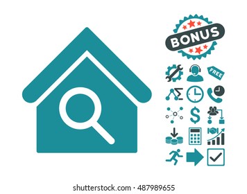 Find Building icon with bonus icon set. Vector illustration style is flat iconic bicolor symbols, soft blue colors, white background.