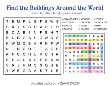 Find the Buildings Around the World in This Fun and Educational Word Search Puzzle Game for Kids