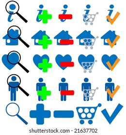 FIND BUY OK ADD MORE HOME SHOPPING FAVES Icon Set in blue. Useful useful symbols to mix and match.