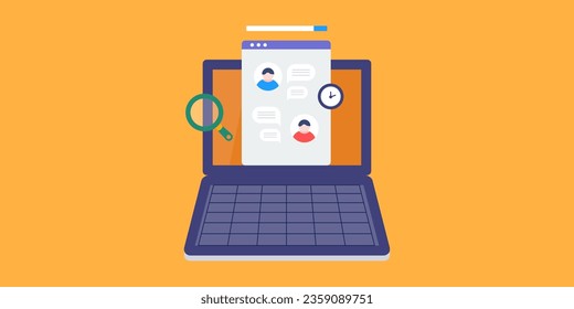 Find chat history, Restoring chat history, Data management, Getting chat history from computer - Vector illustration with icons