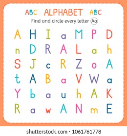 Find and circle every letter A. Worksheet for kindergarten and preschool. Exercises for children. Vector illustration