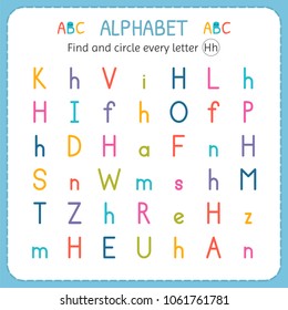 Find and circle every letter H. Worksheet for kindergarten and preschool. Exercises for children. Vector illustration