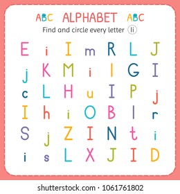 Find and circle every letter I. Worksheet for kindergarten and preschool. Exercises for children. Vector illustration