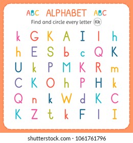 Find and circle every letter K. Worksheet for kindergarten and preschool. Exercises for children. Vector illustration