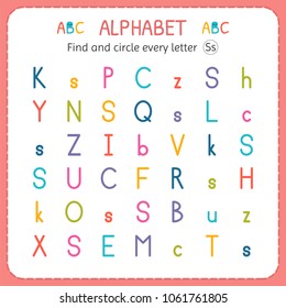 Find and circle every letter S. Worksheet for kindergarten and preschool. Exercises for children. Vector illustration