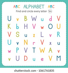 Find and circle every letter V. Worksheet for kindergarten and preschool. Exercises for children. Vector illustration