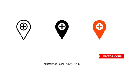 Find clinic icon of 3 types: color, black and white, outline. Isolated vector sign symbol.