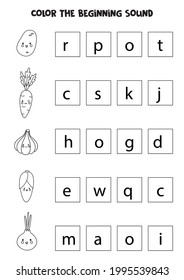 Find and color the beginning sound of the word. Educational game for kids.