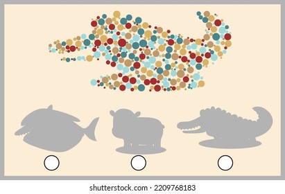 Encuentra el animal de color y marca su sombra.