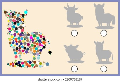Find the colored animal and mark its shadow.