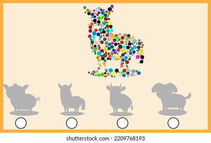 Find the colored animal and mark its shadow.