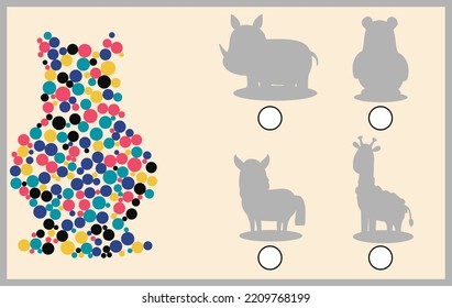 Find the colored animal and mark its shadow.
