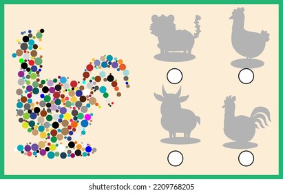 Find the colored animal and mark its shadow.
