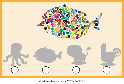 Find the colored animal and mark its shadow.