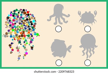 Find the colored animal and mark its shadow.