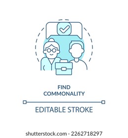 Find commonality turquoise concept icon. Younger managers with older employees abstract idea thin line illustration. Isolated outline drawing. Editable stroke. Arial, Myriad Pro-Bold fonts used