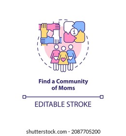 Find community of moms concept icon. Preparing for baby abstract idea thin line illustration. Online groups for expectant mothers. Vector isolated outline color drawing. Editable stroke