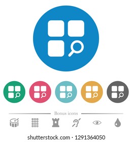 Find component flat white icons on round color backgrounds. 6 bonus icons included.