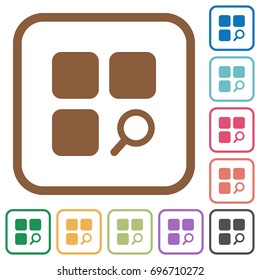 Find component simple icons in color rounded square frames on white background