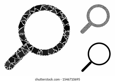 Find composition of tuberous elements in different sizes and color tones, based on find icon. Vector bumpy elements are organized into collage. Find icons collage with dotted pattern.