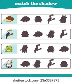 Encuentra la sombra animal correcta. Juegos educativos lógicos para niños