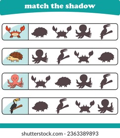 Find the correct animal shadow. Logic Educational Games for Kids