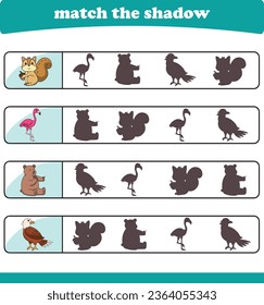 Find the correct animal shadow. Logic Educational Games for Kids