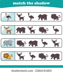 Find the correct animal shadow. Logic Educational Games for Kids