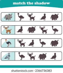 Finden Sie den richtigen Tierschatten. Logic Educational Games für Kinder