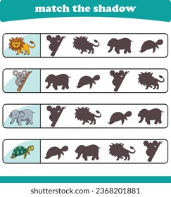 Find the correct animal shadow. Logic Educational Games for Kids