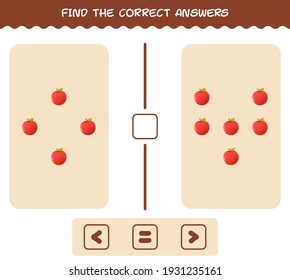 Find the correct answers of cartoon apple. Searching and Counting game. Educational game for pre shool years kids and toddlers