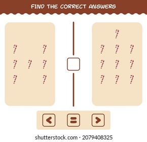 Find the correct answers of cartoon candy cane. Searching and Counting game. Educational game for pre shool years kids and toddlers