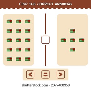 Find the correct answers of cartoon christmas card. Searching and Counting game. Educational game for pre shool years kids and toddlers