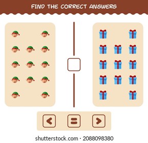 Find the correct answers of cartoon christmas. Searching and Counting game. Educational game for pre shool years kids and toddlers