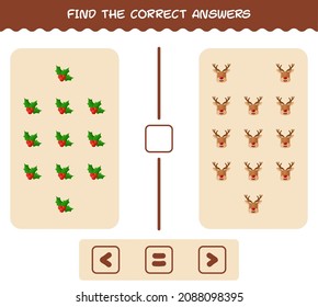 Find the correct answers of cartoon christmas. Searching and Counting game. Educational game for pre shool years kids and toddlers