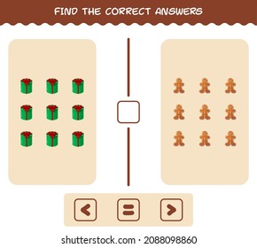 Find the correct answers of cartoon christmas. Searching and Counting game. Educational game for pre shool years kids and toddlers