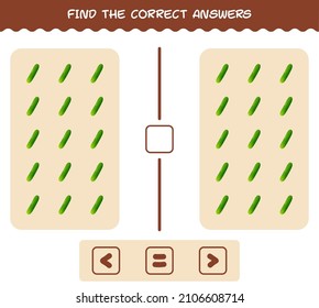 Find the correct answers of cartoon cucumber. Searching and Counting game. Educational game for pre shool years kids and toddlers
