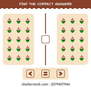 Find the correct answers of cartoon cupcake. Searching and Counting game. Educational game for pre shool years kids and toddlers