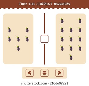 Find the correct answers of cartoon eggplant. Searching and Counting game. Educational game for pre shool years kids and toddlers